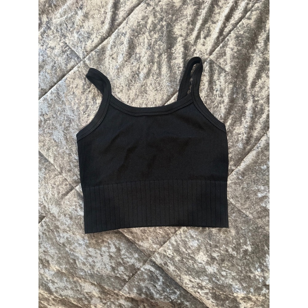 Techstyles Evolution Ribbed Crop Top Women's Size M/L Black